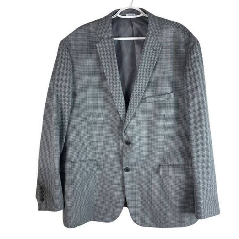 Saddlebred Mens Blazer Jacket Sport Coat 50R Gray‎ Check 2 Button Polyester